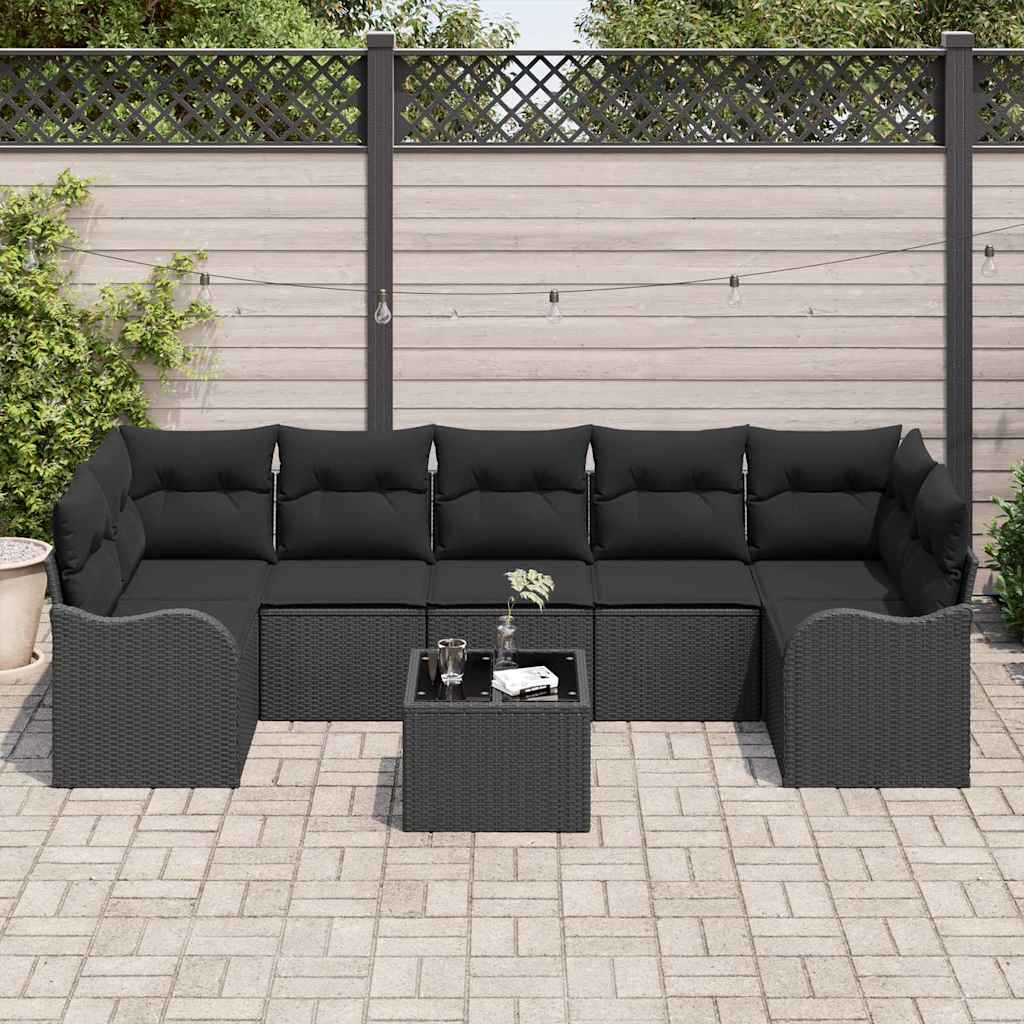 vidaXL Zestaw Sof na Ogród z poduszką z przechowywaniem 8 pcs Czarny