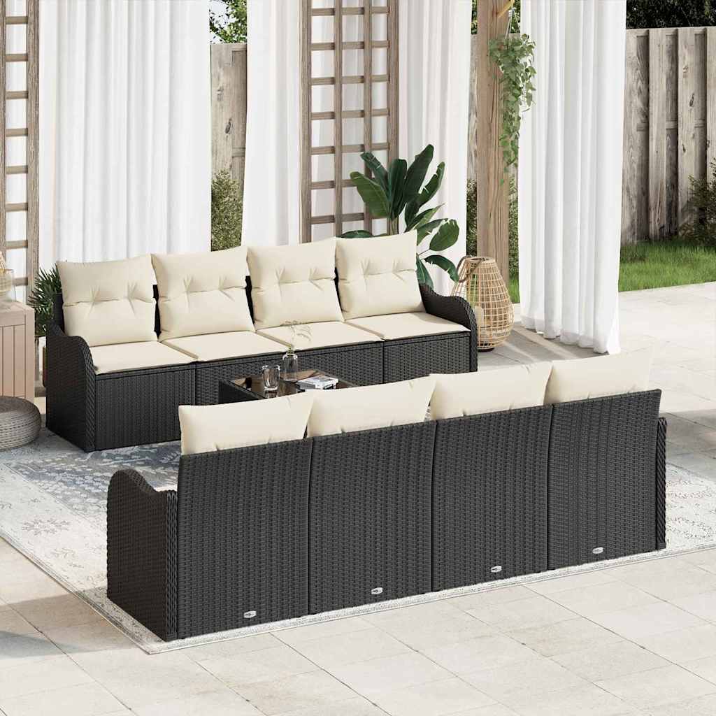 vidaXL Zestaw Sof na Ogród z poduszką 9 pcs Czarny i kremowy