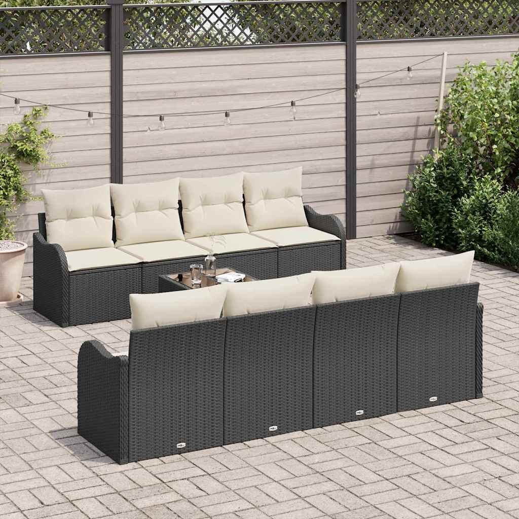 vidaXL Zestaw Sof na Ogród z poduszką 9 pcs Czarny i kremowy