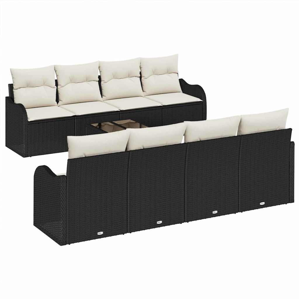 vidaXL Zestaw Sof na Ogród z poduszką 9 pcs Czarny i kremowy