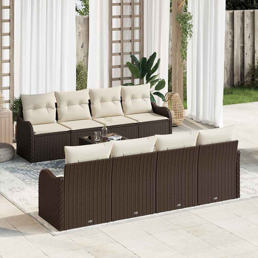 vidaXL Zestaw Sof na Ogród z poduszką 9 pcs Brązowy i Kremowy