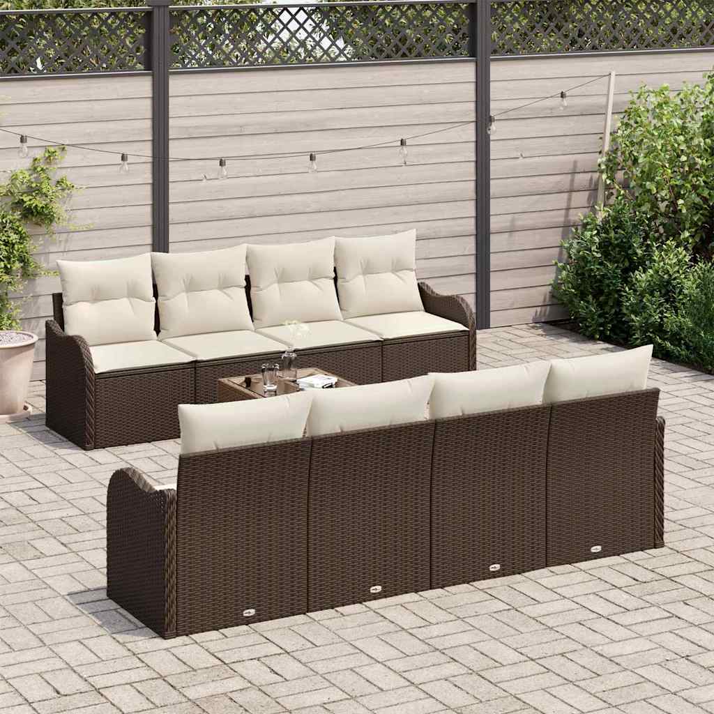 vidaXL Zestaw Sof na Ogród z poduszką 9 pcs Brązowy i Kremowy