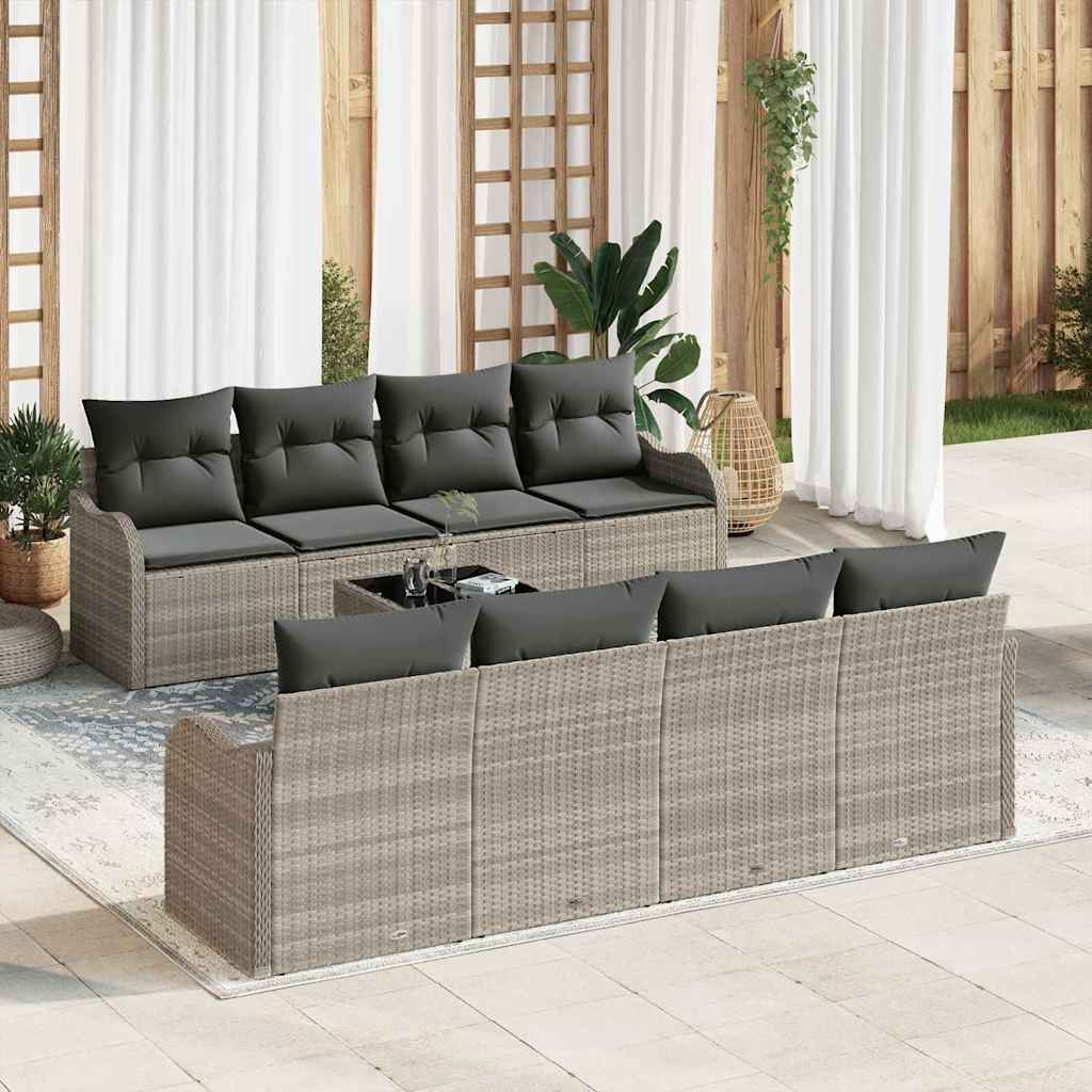 vidaXL Zestaw Sof na Ogród z poduszką 9 pcs Jasnoszary i ciemnoszary