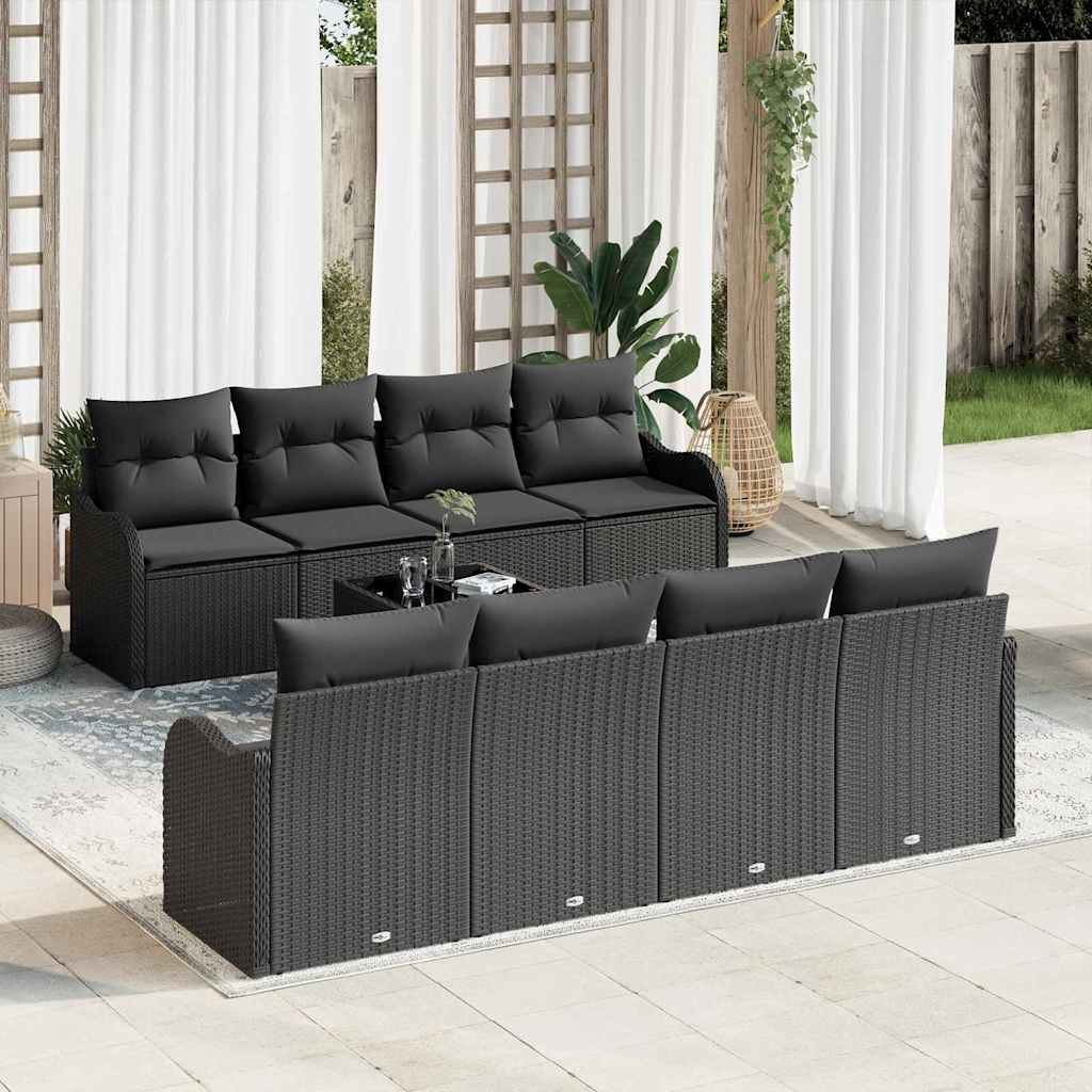 vidaXL Zestaw Sof na Ogród z poduszką z przechowywaniem 9 pcs Czarny
