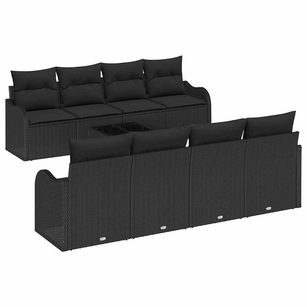 vidaXL Zestaw Sof na Ogród z poduszką z przechowywaniem 9 pcs Czarny