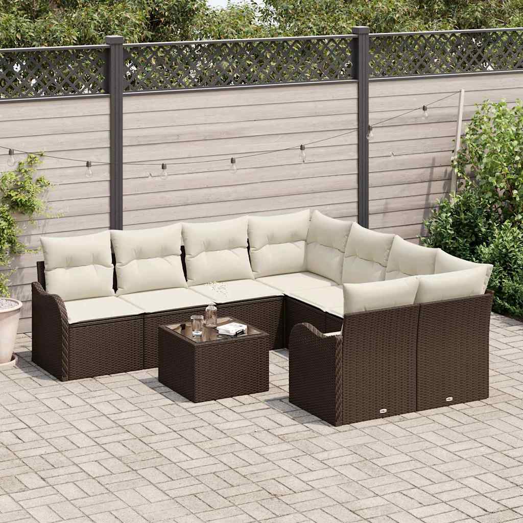 vidaXL Zestaw Sof na Ogród z poduszką 9 pcs Brązowy i Kremowy