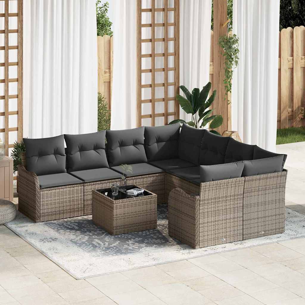vidaXL Zestaw Sof na Ogród z poduszką z przechowywaniem 9 pcs Szary