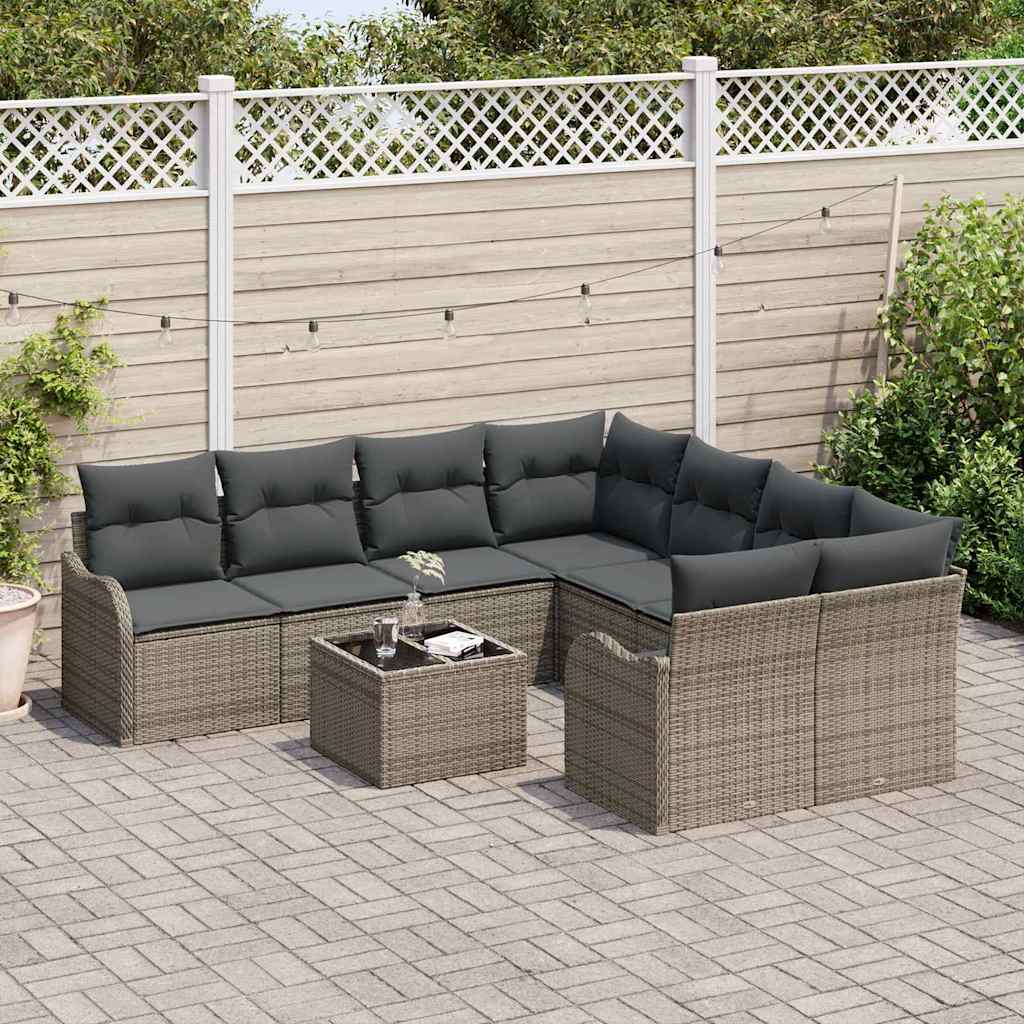 vidaXL Zestaw Sof na Ogród z poduszką z przechowywaniem 9 pcs Szary