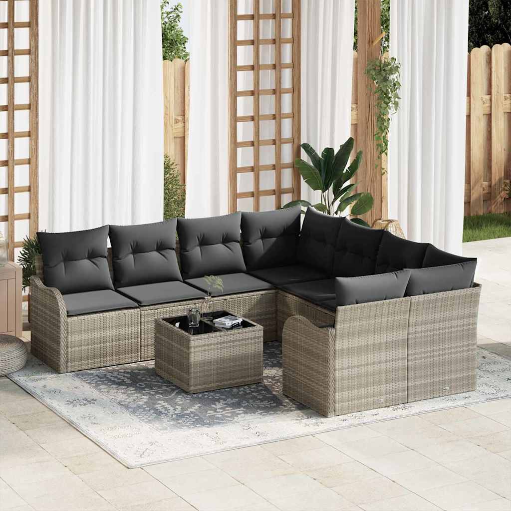 vidaXL Zestaw Sof na Ogród z poduszką 9 pcs Jasnoszary i ciemnoszary