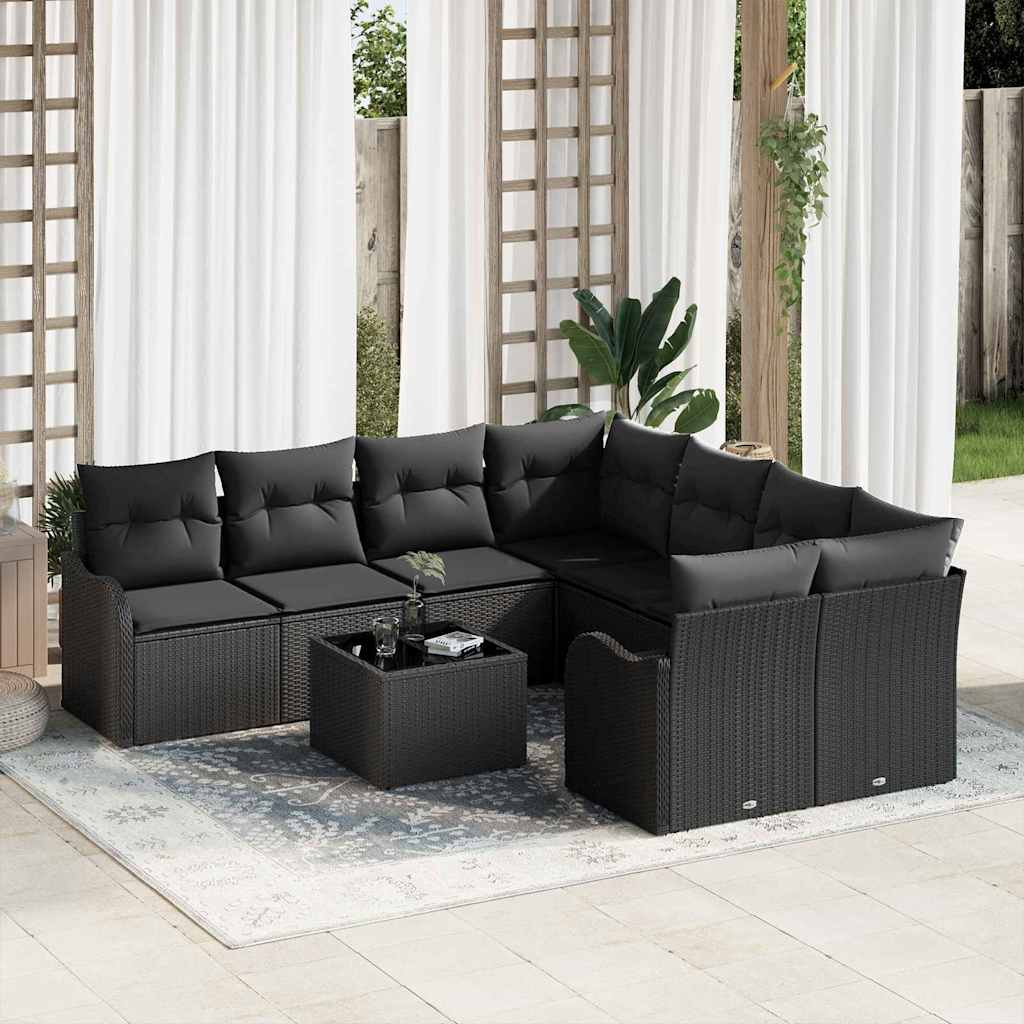 vidaXL Zestaw Sof na Ogród z poduszką z przechowywaniem 9 pcs Czarny