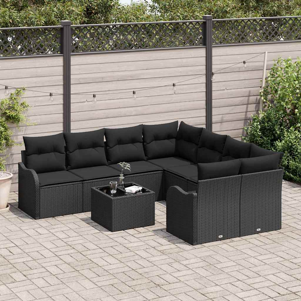 vidaXL Zestaw Sof na Ogród z poduszką z przechowywaniem 9 pcs Czarny
