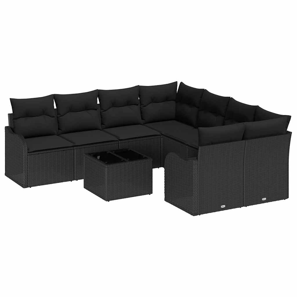 vidaXL Zestaw Sof na Ogród z poduszką z przechowywaniem 9 pcs Czarny