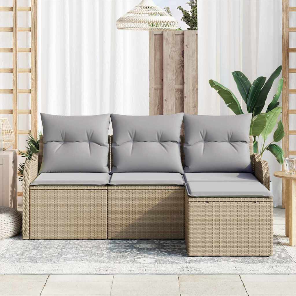 vidaXL Zestaw Sof na Ogród z przechowywaniem 4 pcs Beżowy polirattan