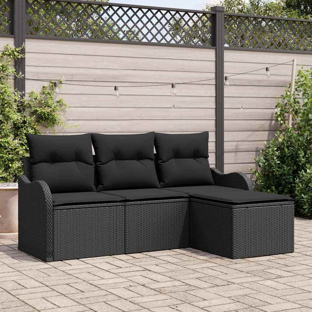 vidaXL Zestaw Sof na Ogród z przechowywaniem 4 pcs Czarny polirattan