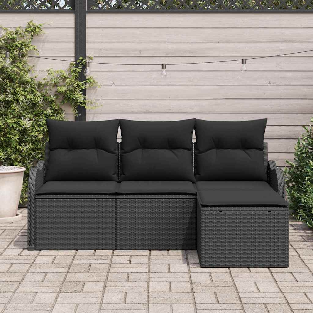 vidaXL Zestaw Sof na Ogród z przechowywaniem 4 pcs Czarny polirattan