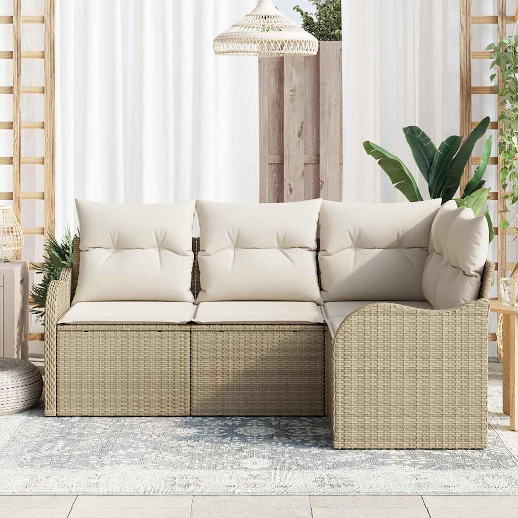 vidaXL Zestaw Sof na Ogród z przechowywaniem 4 pcs Beżowy polirattan