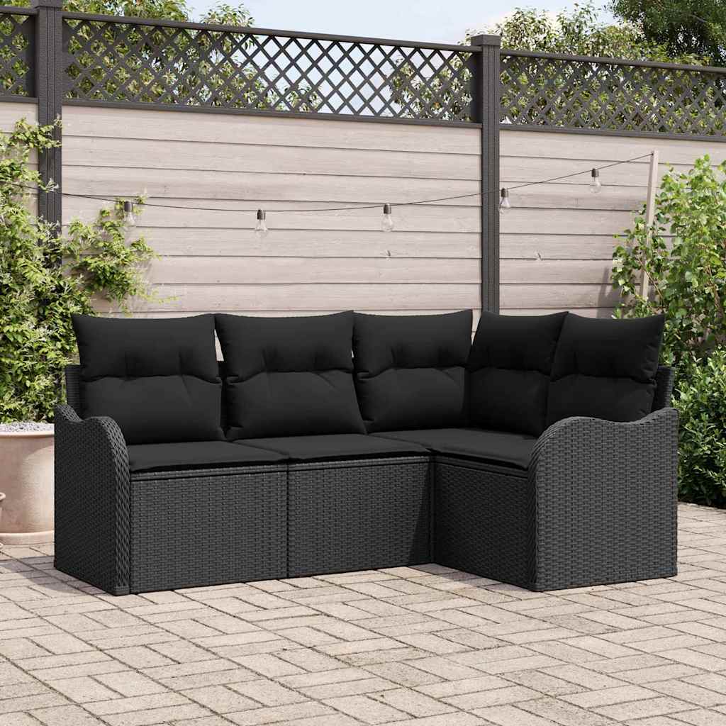 vidaXL Zestaw Sof na Ogród z przechowywaniem 4 pcs Czarny polirattan