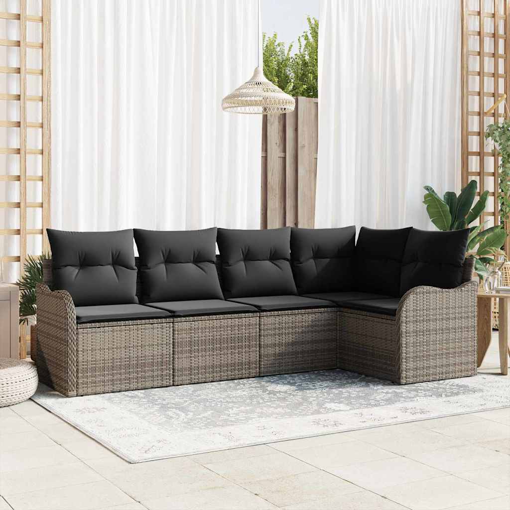 vidaXL Zestaw Sof na Ogród z przechowywaniem 5 pcs Szary polirattan