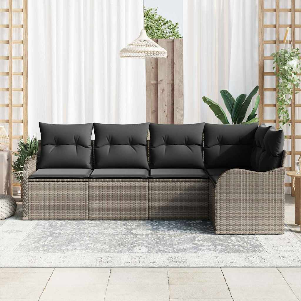 vidaXL Zestaw Sof na Ogród z przechowywaniem 5 pcs Szary polirattan