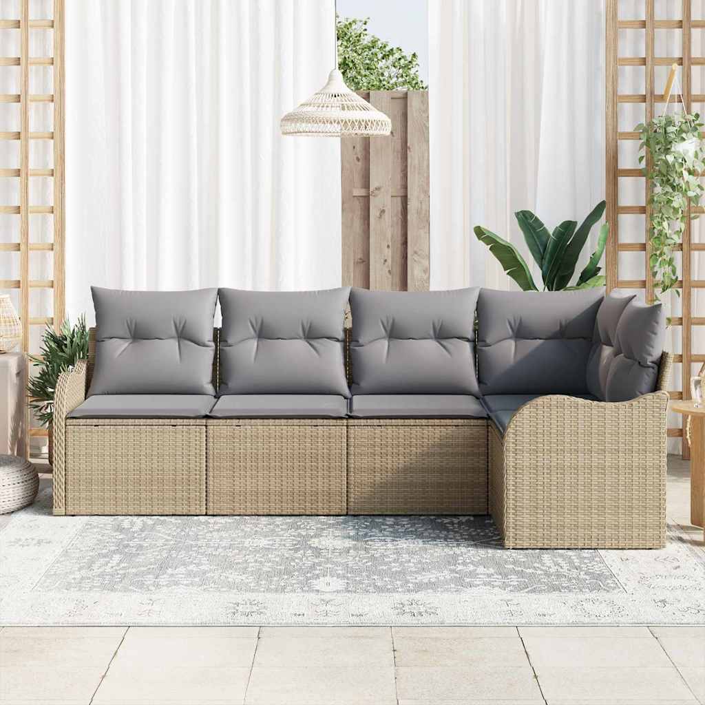 vidaXL Zestaw Sof na Ogród z przechowywaniem 5 pcs Beżowy polirattan