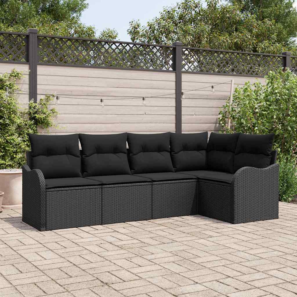 vidaXL Zestaw Sof na Ogród z przechowywaniem 5 pcs Czarny polirattan