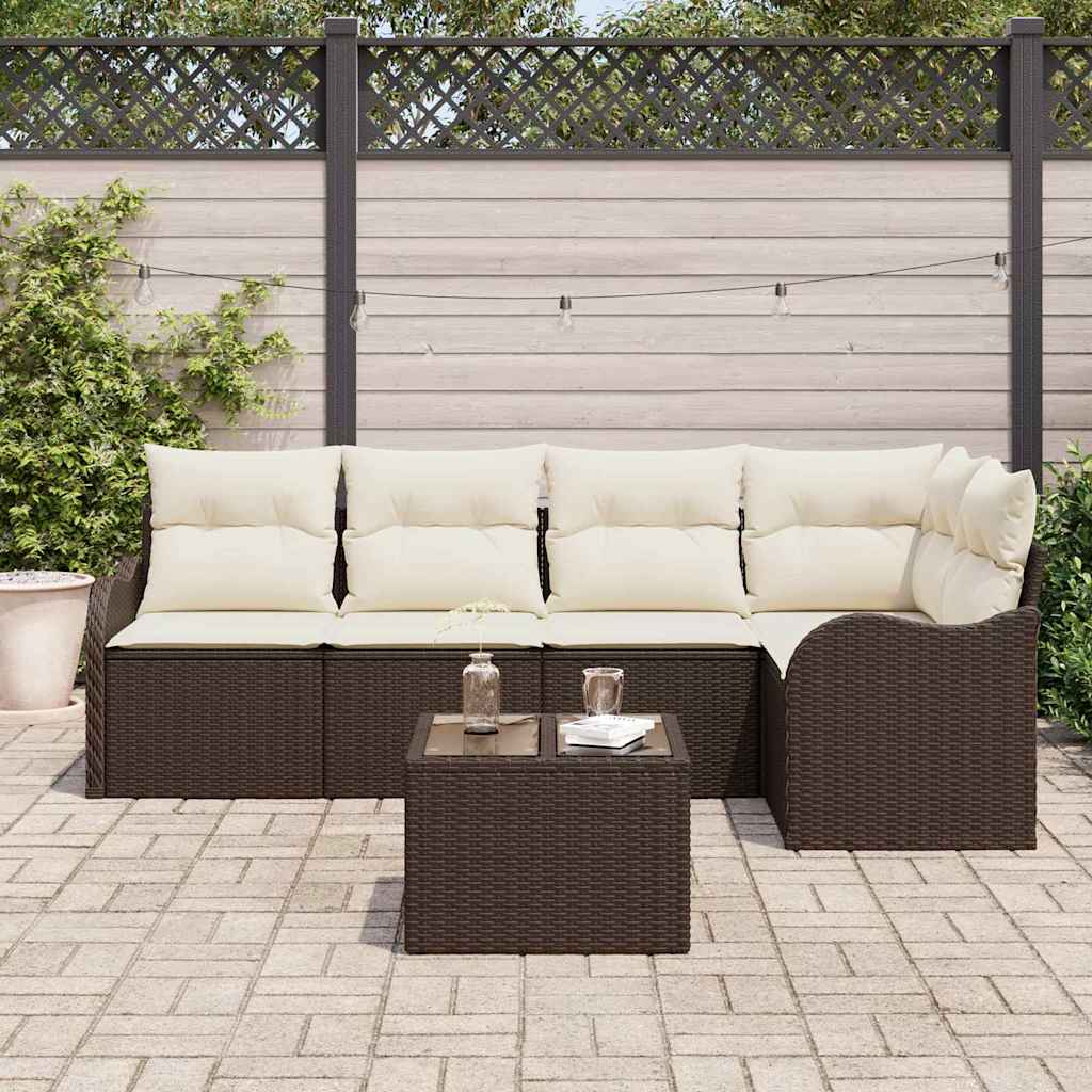 vidaXL Zestaw Sof na Ogród z przechowywaniem 6 pcs Brązowy polirattan