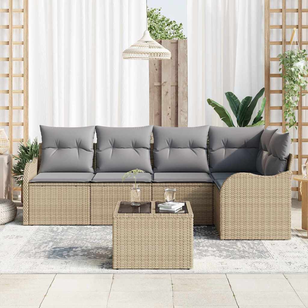 vidaXL Zestaw Sof na Ogród z przechowywaniem 6 pcs Beżowy polirattan