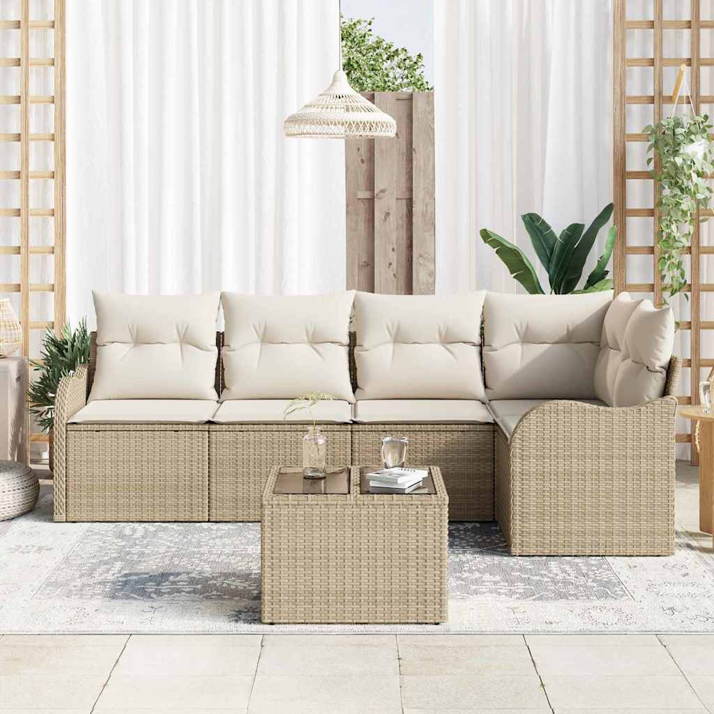 vidaXL Zestaw Sof na Ogród z przechowywaniem 6 pcs Beżowy polirattan