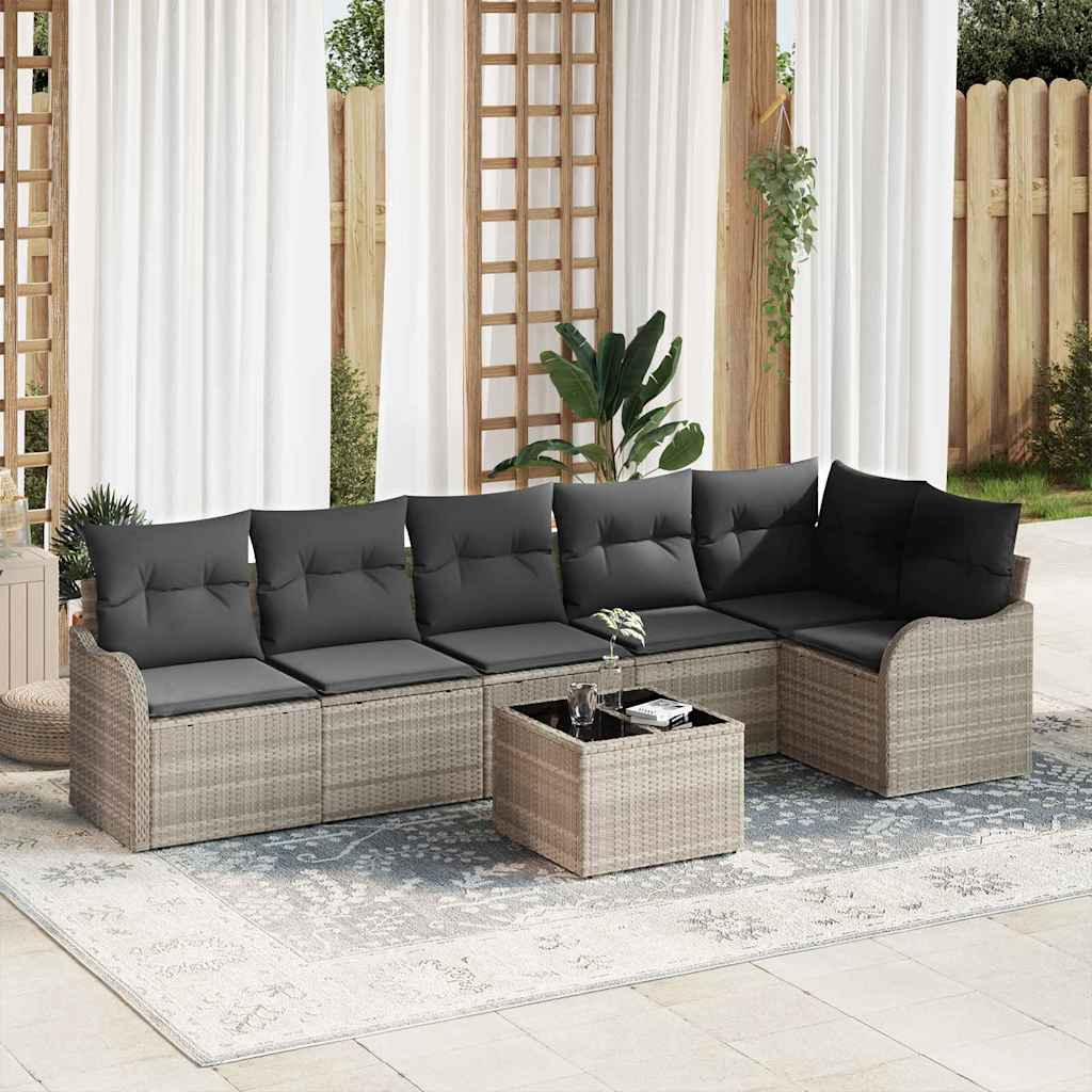 vidaXL Zestaw Sof na Ogród z poduszką 7 pcs Szary Polirattan