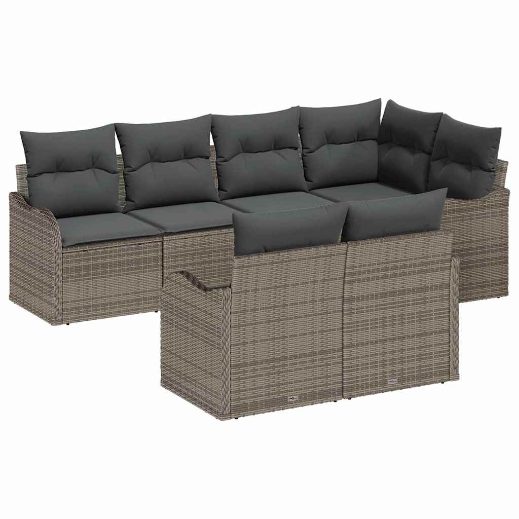 vidaXL Zestaw Sof na Ogród z przechowywaniem 7 pcs Szary Polirattan