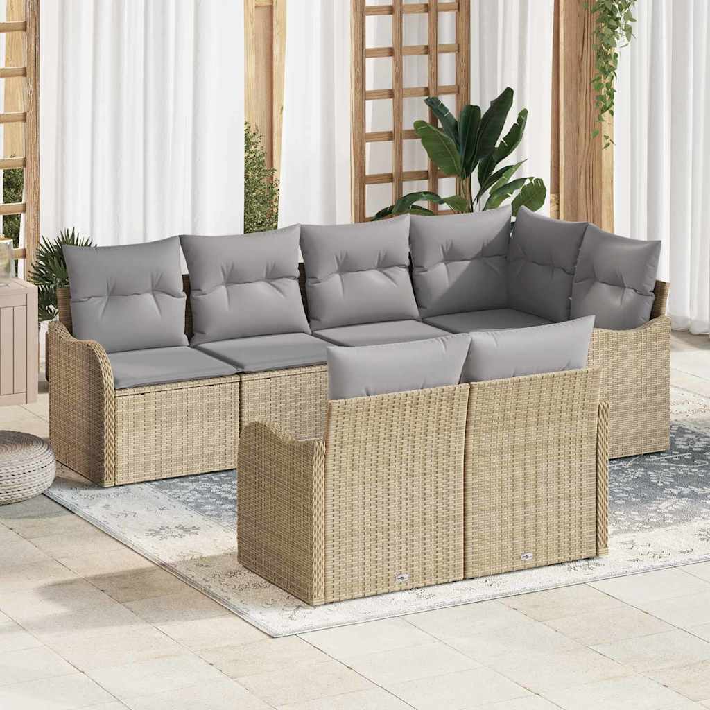 vidaXL Zestaw Sof na Ogród z przechowywaniem 7 pcs Beżowy Polirattan