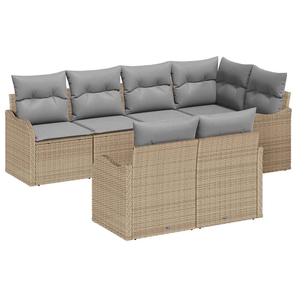 vidaXL Zestaw Sof na Ogród z przechowywaniem 7 pcs Beżowy Polirattan