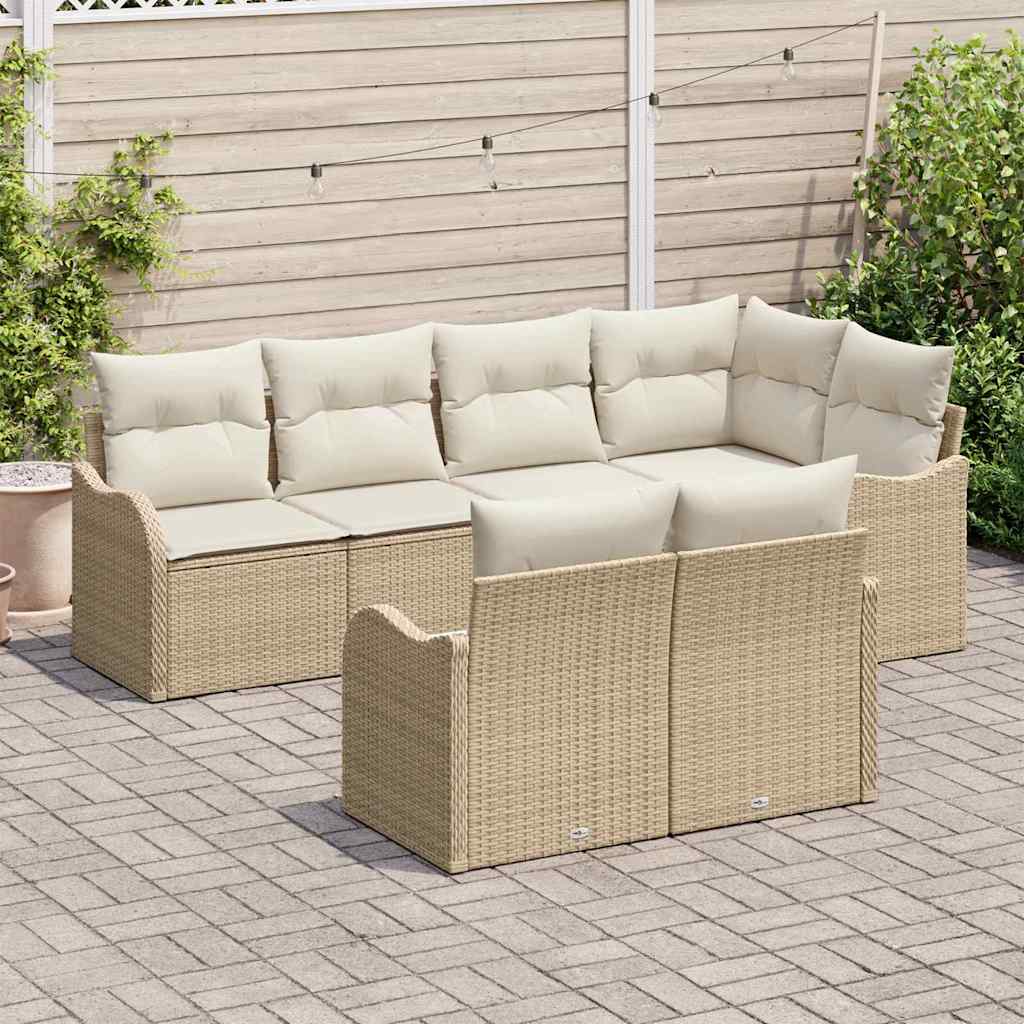 vidaXL Zestaw Sof na Ogród z przechowywaniem 7 pcs Beżowy Polirattan