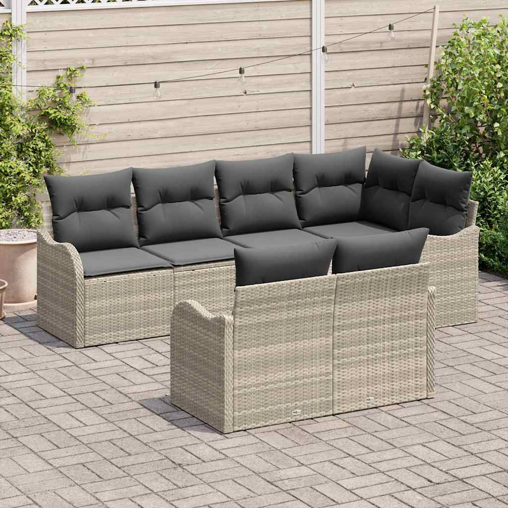 vidaXL Zestaw Sof na Ogród 7 pcs Jasnoszary Polirattan