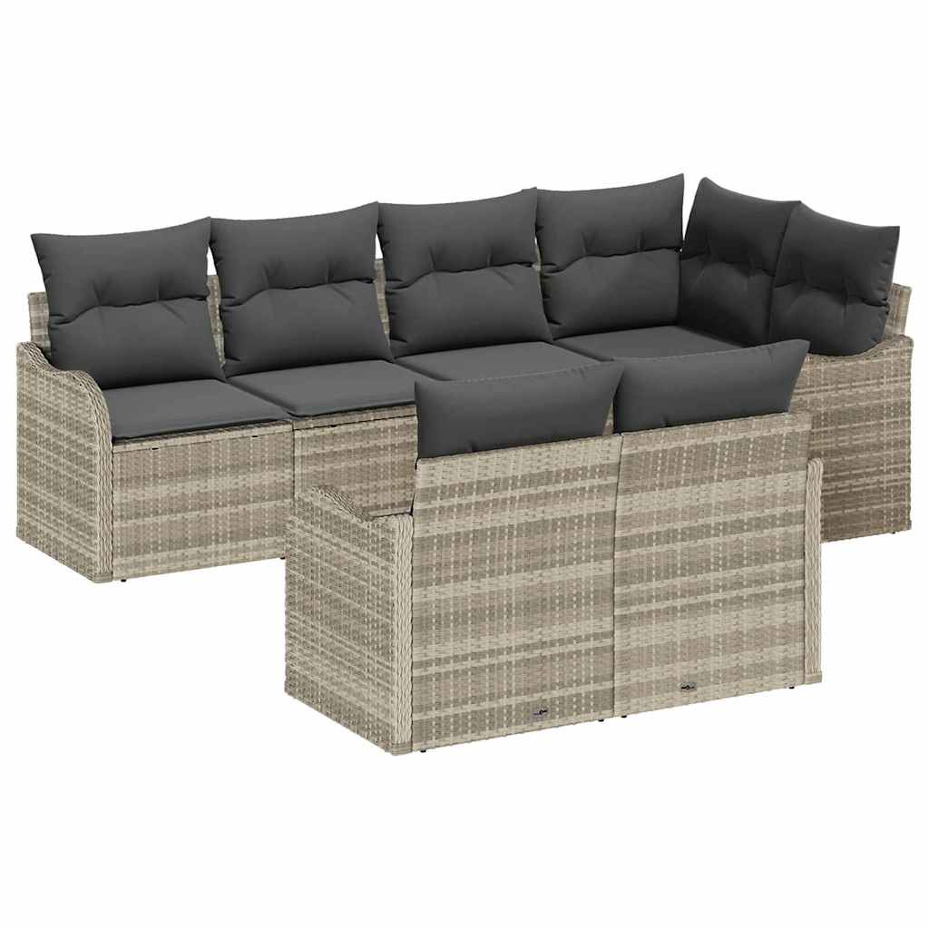 vidaXL Zestaw Sof na Ogród 7 pcs Jasnoszary Polirattan