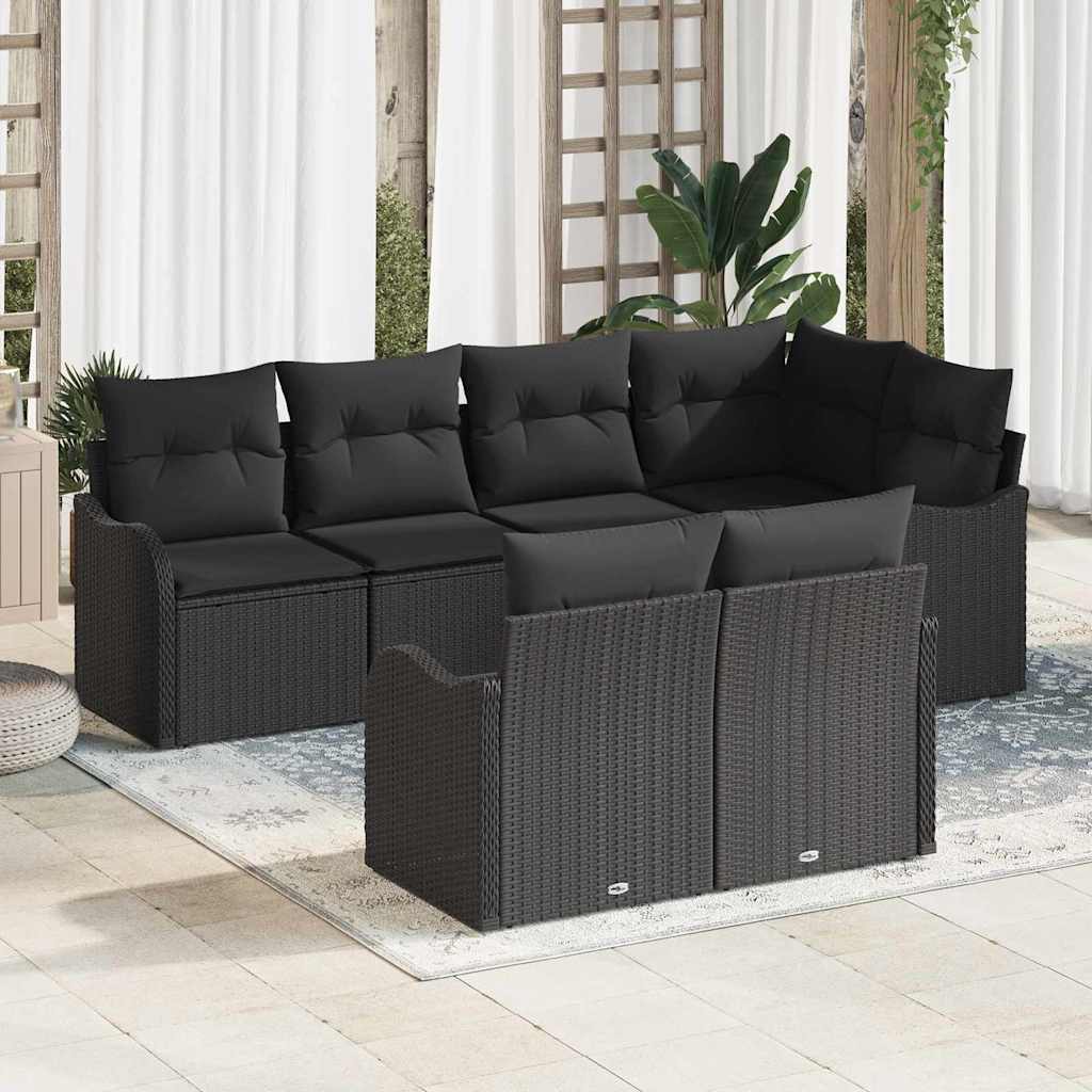 vidaXL Zestaw Sof na Ogród z przechowywaniem 7 pcs Czarny Polirattan
