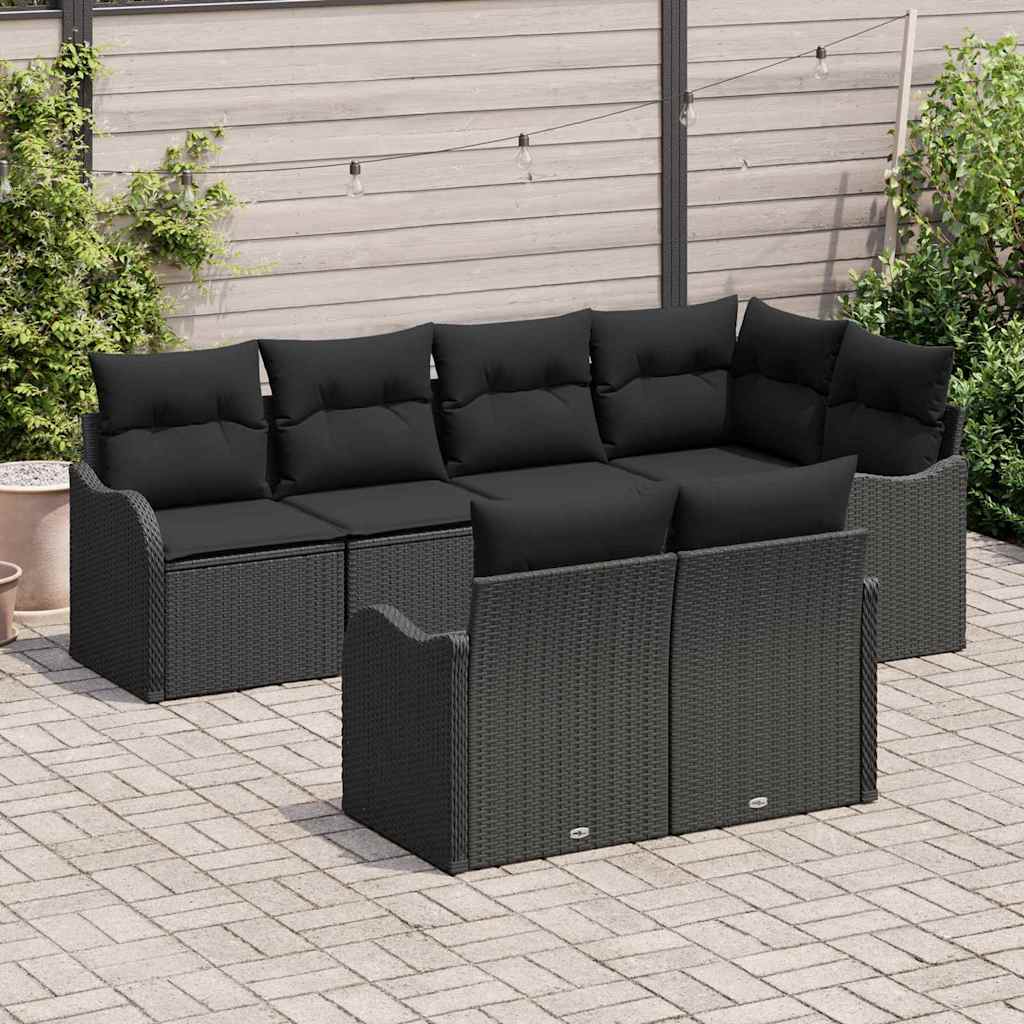 vidaXL Zestaw Sof na Ogród z przechowywaniem 7 pcs Czarny Polirattan