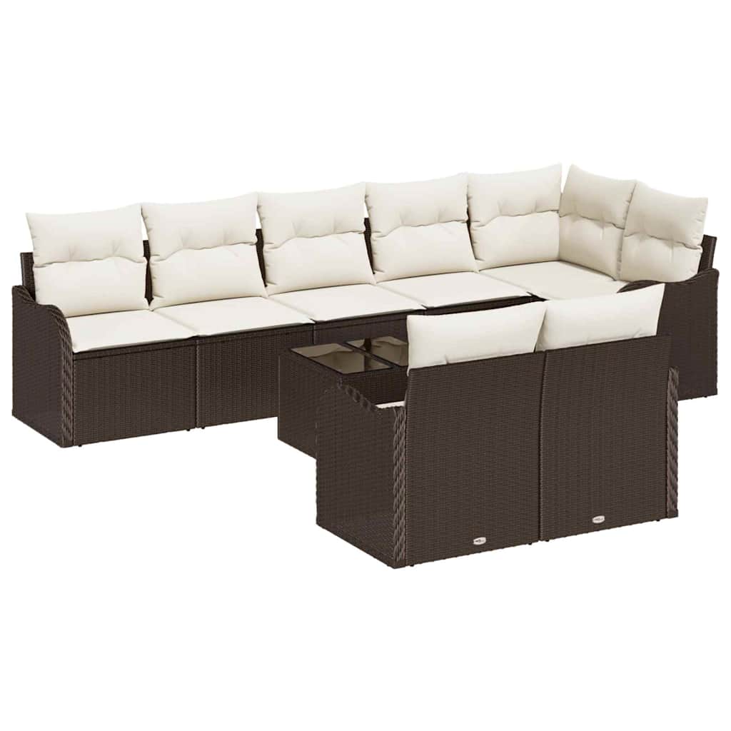 vidaXL Zestaw Sof na Ogród z poduszką 9 pcs Brązowy i biały Polirattan