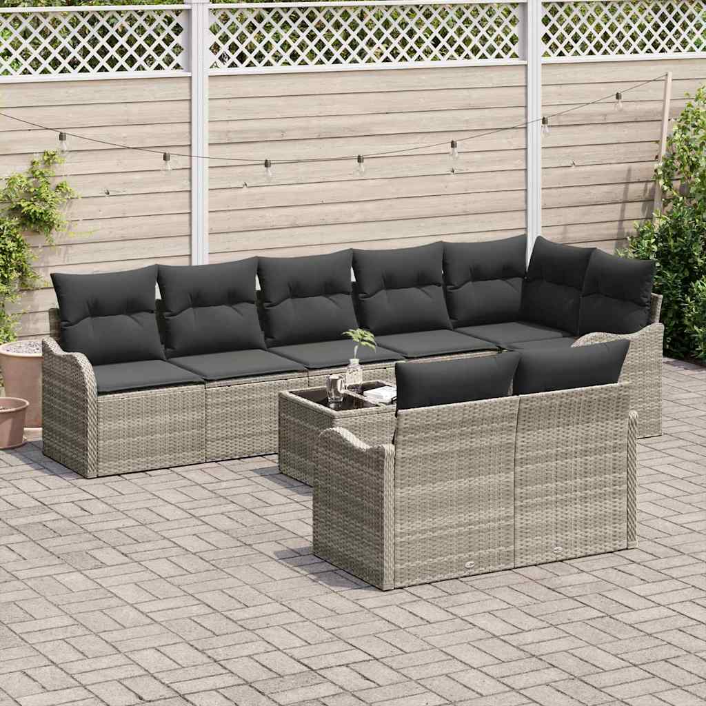 vidaXL Zestaw Sof na Ogród z poduszką 9 pcs Jasnoszary Polirattan