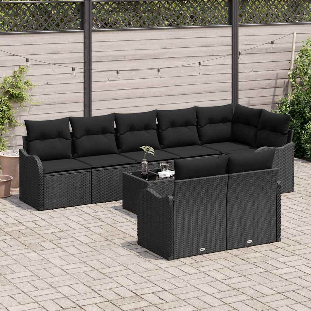 vidaXL Zestaw Sof na Ogród z przechowywaniem 9 pcs Czarny polirattan