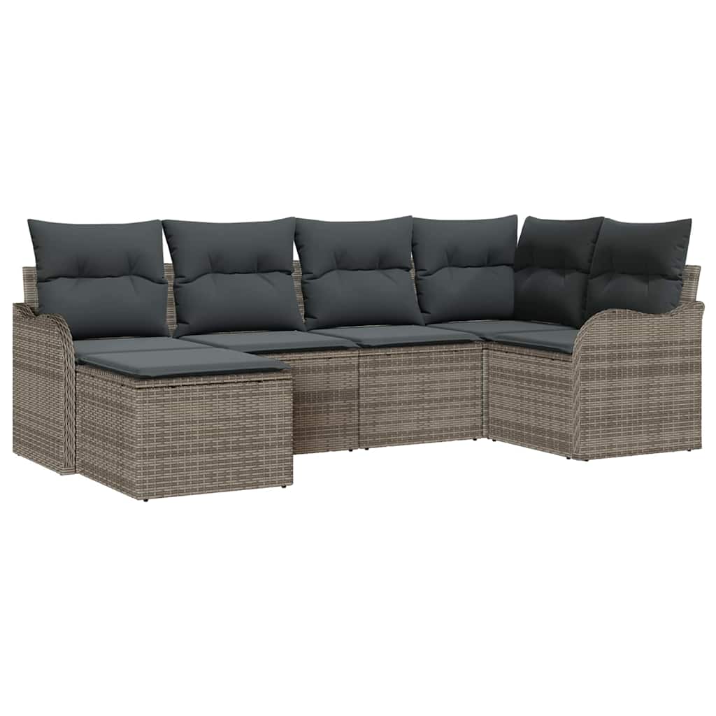 vidaXL Zestaw Sof na Ogród z poduszką 6 pcs Szary Polirattan