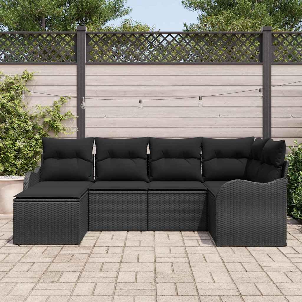 vidaXL Zestaw Sof na Ogród z poduszką 6 pcs Czarny Polirattan