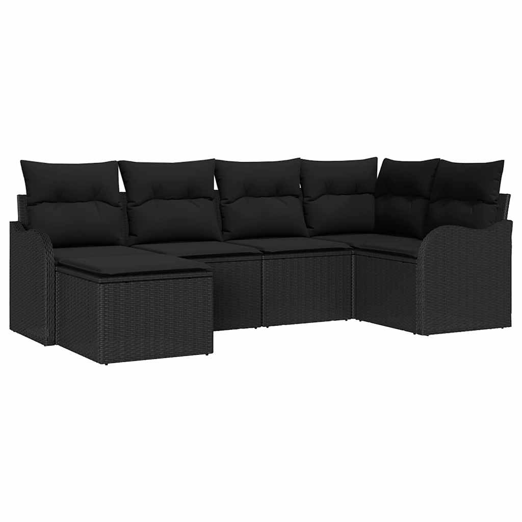 vidaXL Zestaw Sof na Ogród z poduszką 6 pcs Czarny Polirattan