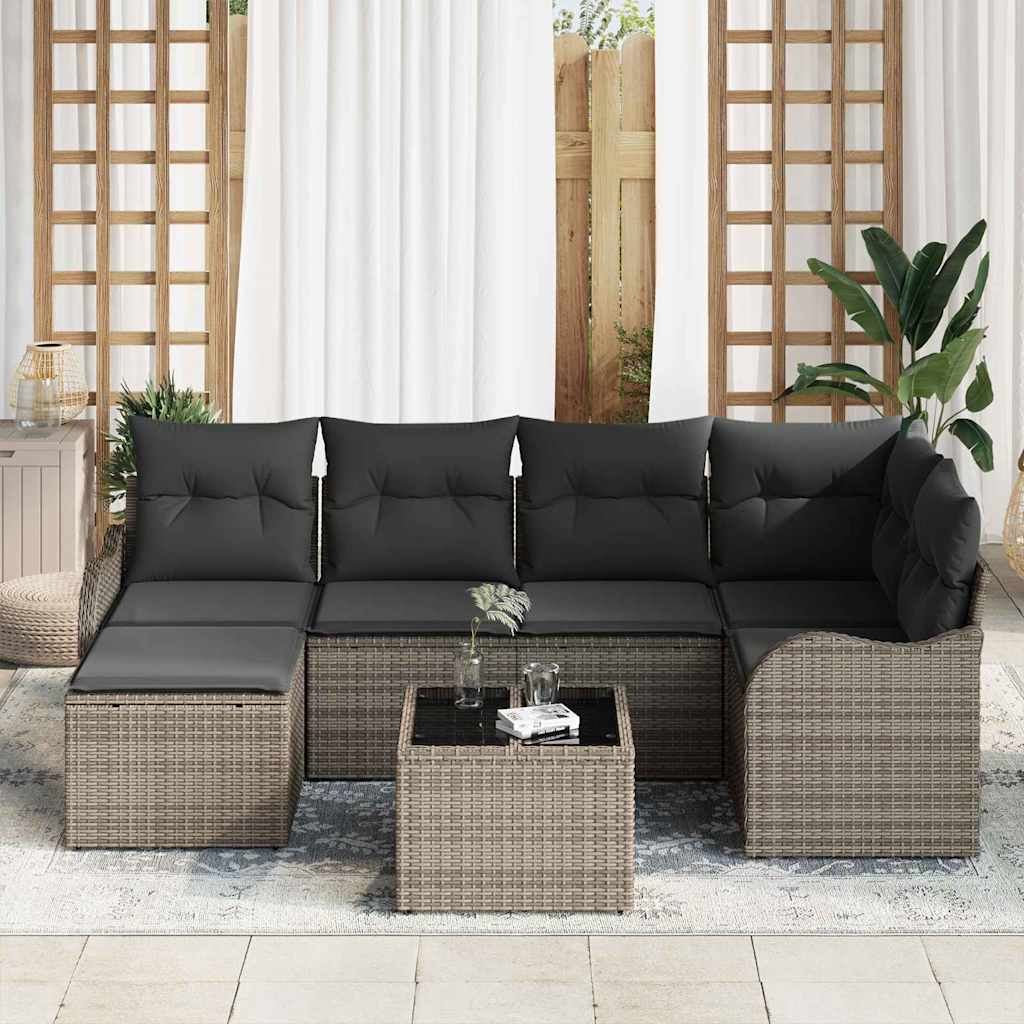 vidaXL Zestaw Sof na Ogród z poduszką 7 pcs Szary Polirattan