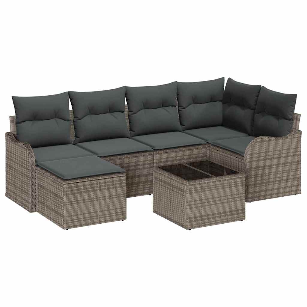 vidaXL Zestaw Sof na Ogród z poduszką 7 pcs Szary Polirattan