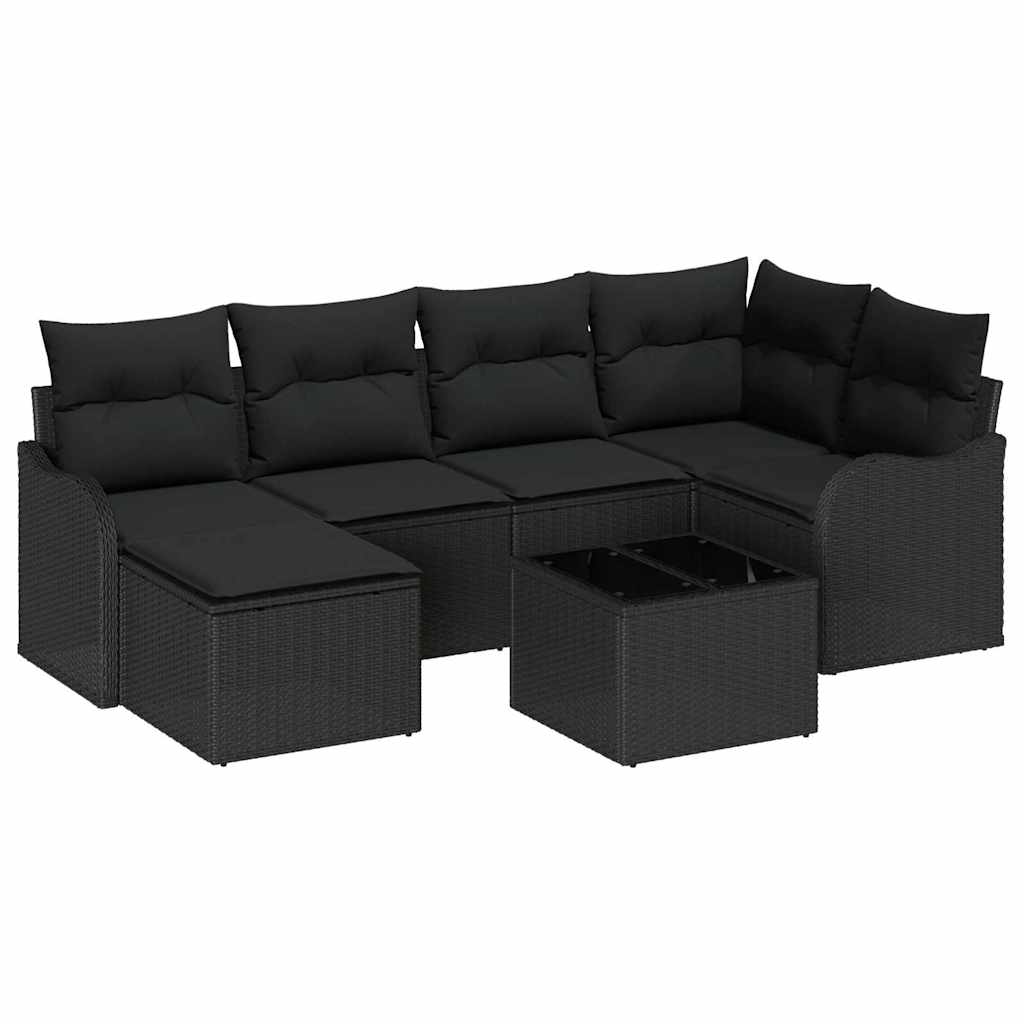 vidaXL Zestaw Sof na Ogród z poduszką 7 pcs Czarny Polirattan