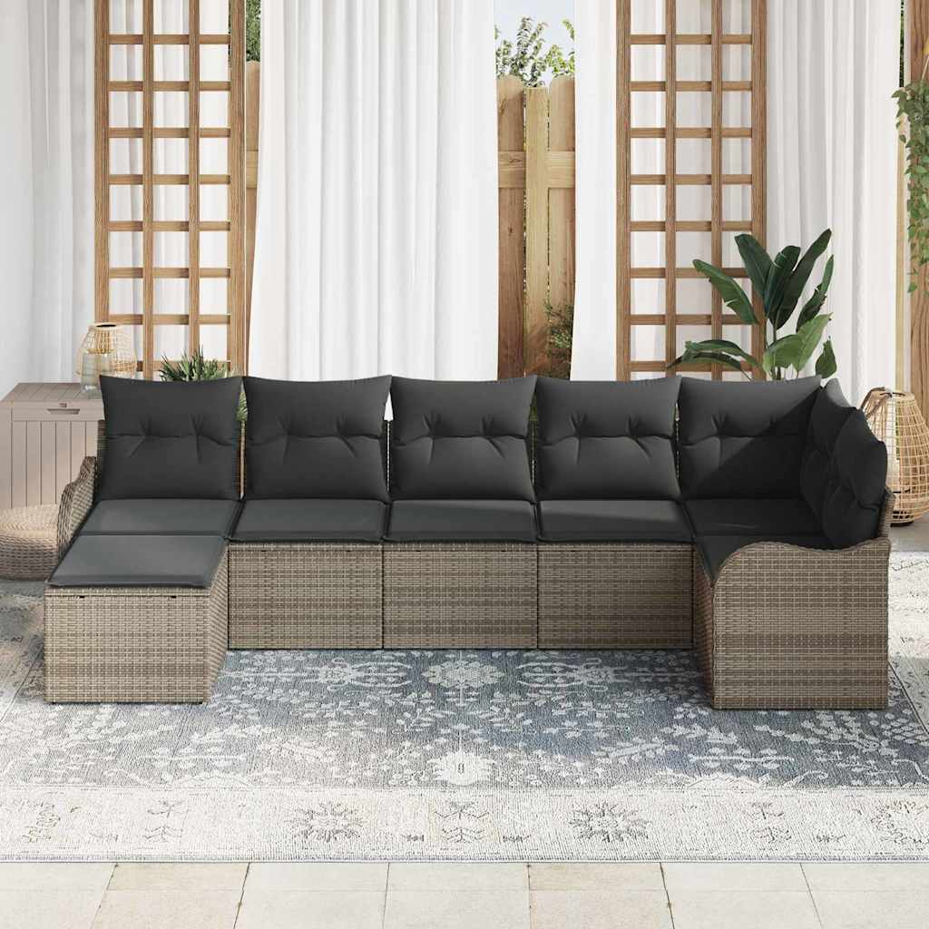 vidaXL Zestaw Sof na Ogród z przechowywaniem 7 pcs Szary polirattan