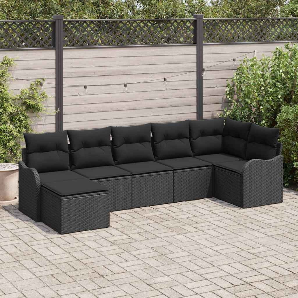 vidaXL Zestaw Sof na Ogród z poduszką 7 pcs Czarny Polirattan