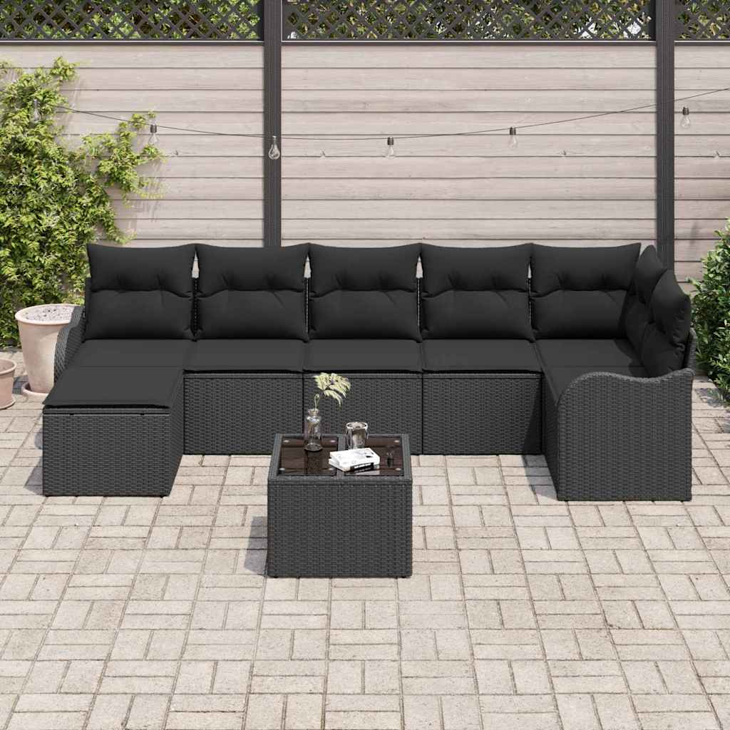vidaXL Zestaw Sof na Ogród z poduszką 8 pcs Czarny Polirattan