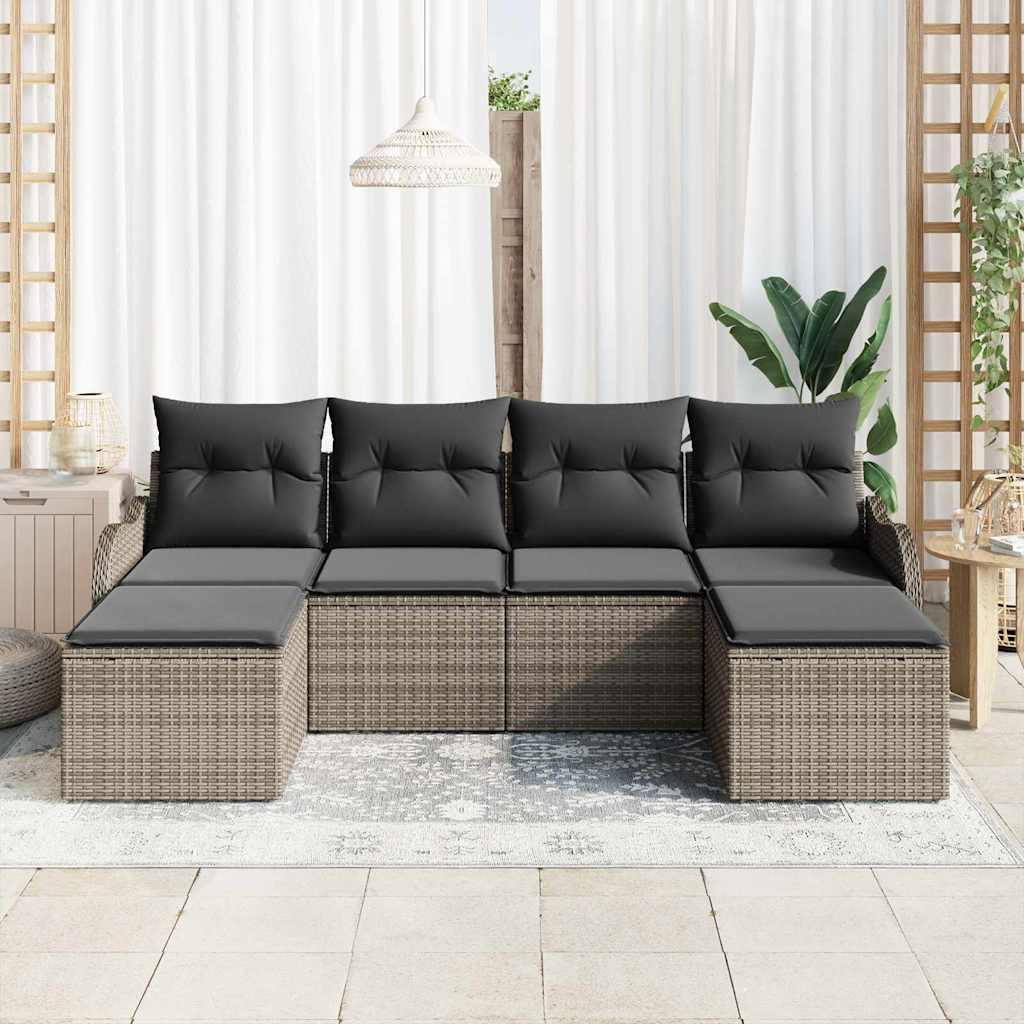 vidaXL Zestaw Sof na Ogród z przechowywaniem 6 pcs Szary polirattan